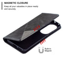 For Huawei P50 Pro Rhombus Texture Horizontal Flip Magnetic Leather Case with Holder & Card Slots(Black)