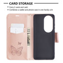 For Huawei P50 Pro Two Butterflies Embossing Pattern Horizontal Flip Leather Case with Holder & Card Slot & Wallet & Lanyard(Rose Gold)