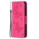 For Huawei P50 Pro Two Butterflies Embossing Pattern Horizontal Flip Leather Case with Holder & Card Slot & Wallet & Lanyard(Rose Red)