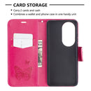 For Huawei P50 Pro Two Butterflies Embossing Pattern Horizontal Flip Leather Case with Holder & Card Slot & Wallet & Lanyard(Rose Red)