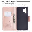 For Samsung Galaxy A32 4G Two Butterflies Embossing Pattern Horizontal Flip Leather Case with Holder & Card Slot & Wallet & Lanyard(Rose Gold)