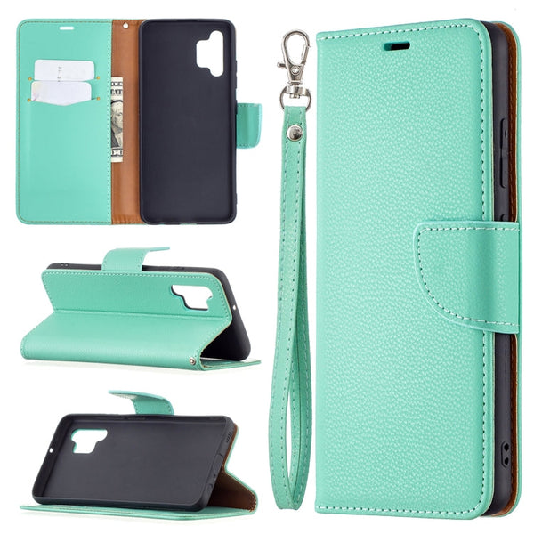 For Samsung Galaxy A32 4G Litchi Texture Pure Color Horizontal Flip Leather Case with Holder & Card Slots & Wallet & Lanyard(Green)