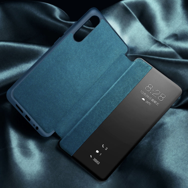 For Huawei P30 Pro Magnetic Side Window View Shockproof Horizontal Flip Leather Smart Case(Cyan)