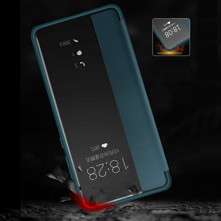 For Huawei P30 Pro Magnetic Side Window View Shockproof Horizontal Flip Leather Smart Case(Cyan)