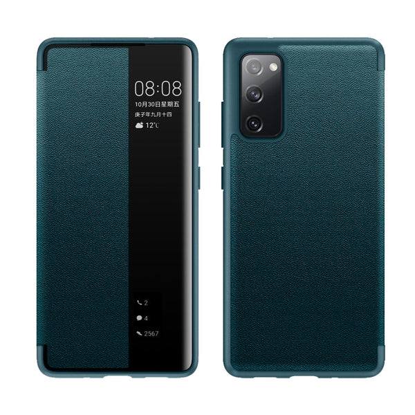 For Samsung Galaxy S20 FE Side Window View Shockproof Horizontal Flip Leather Case(Green)
