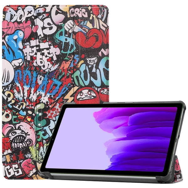 For Samsung Galaxy Tab A7 Lite T225 Colored Drawing Pattern Horizontal Flip Leather Case with Three-folding Holder(Graffiti)