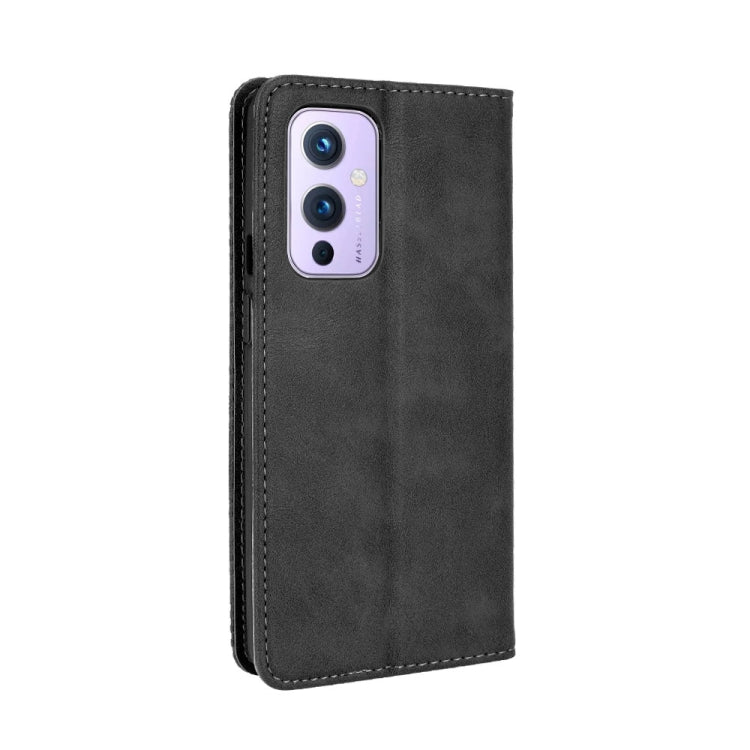 For OnePlus 9 (Europe and America Version) Magnetic Buckle Retro Crazy Horse Texture Horizontal Flip Leather Case with Holder & Card Slots & Photo Frame(Black)