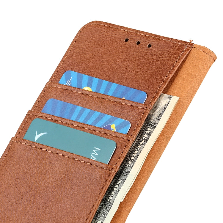 For Samsung Galaxy S21 FE KHAZNEH Cowhide Texture Horizontal Flip Leather Case with Holder & Card Slots & Wallet(Brown)