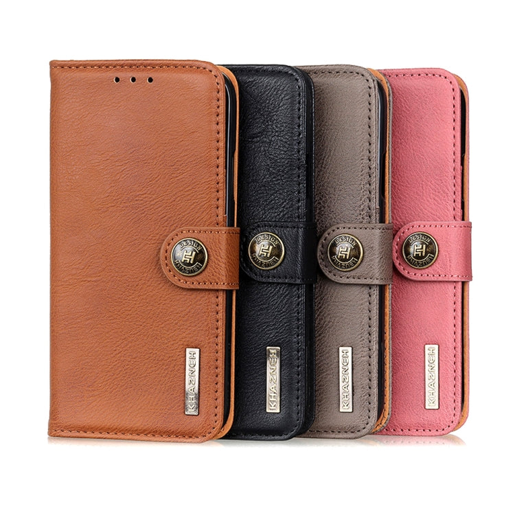 For Samsung Galaxy S21 FE KHAZNEH Cowhide Texture Horizontal Flip Leather Case with Holder & Card Slots & Wallet(Brown)