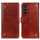 For Samsung Galaxy S21 FE Copper Buckle Nappa Texture Horizontal Flip Leather Case with Holder & Card Slots & Wallet(Brown)