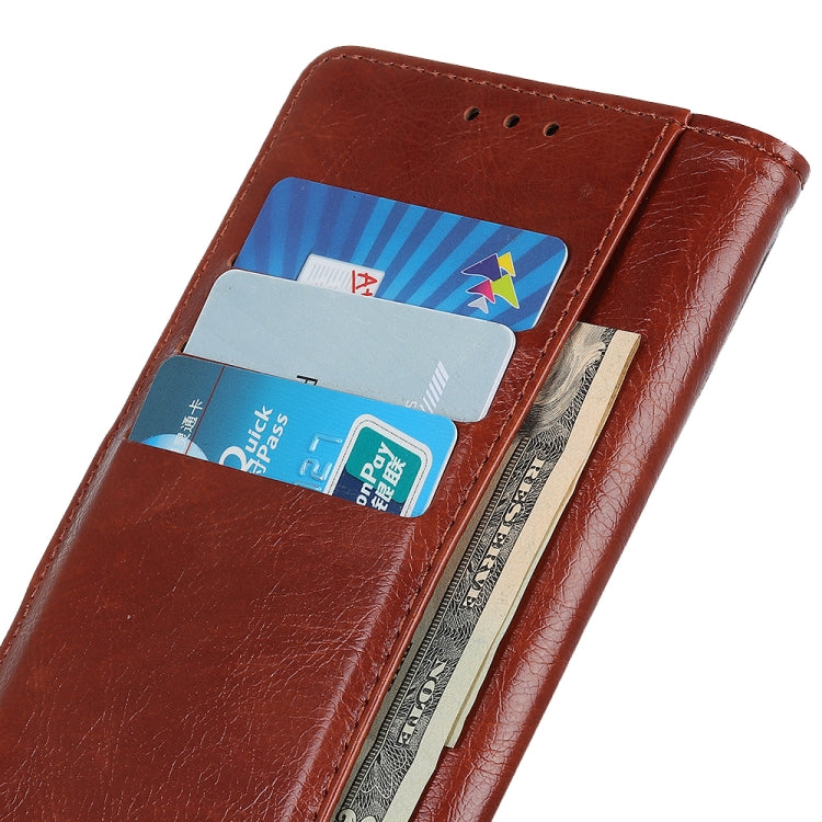 For Samsung Galaxy S21 FE Copper Buckle Nappa Texture Horizontal Flip Leather Case with Holder & Card Slots & Wallet(Brown)