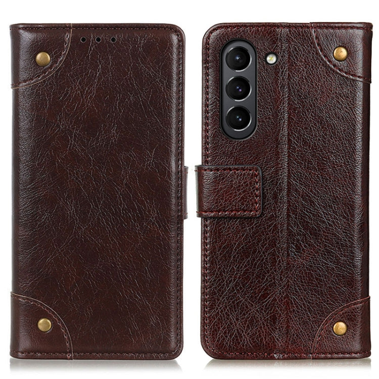 For Samsung Galaxy S21 FE Copper Buckle Nappa Texture Horizontal Flip Leather Case with Holder & Card Slots & Wallet(Coffee)