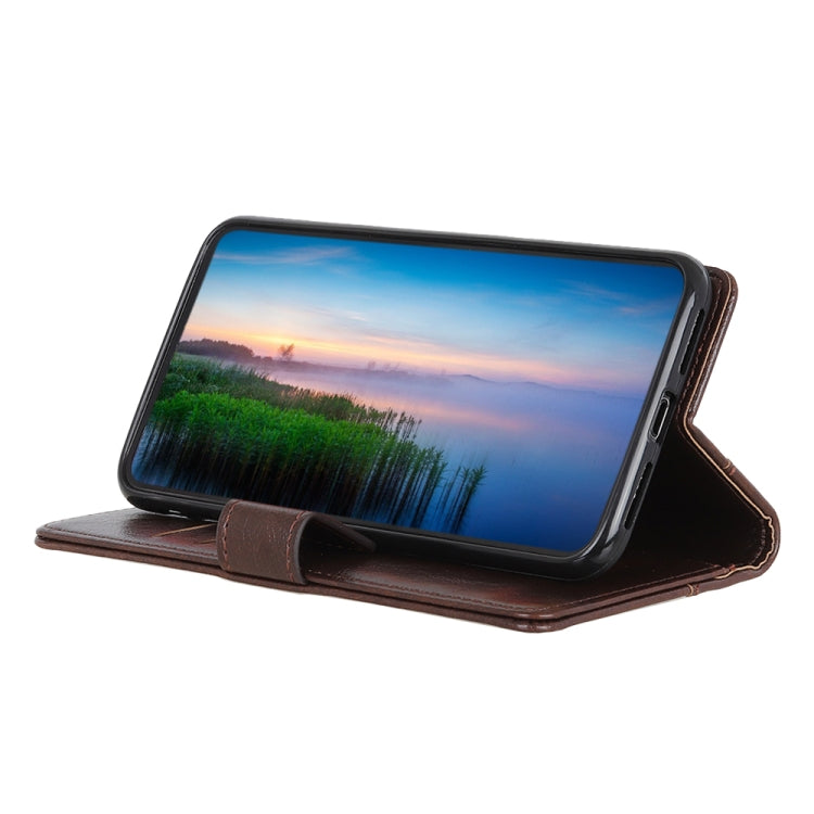 For Samsung Galaxy S21 FE Copper Buckle Nappa Texture Horizontal Flip Leather Case with Holder & Card Slots & Wallet(Coffee)