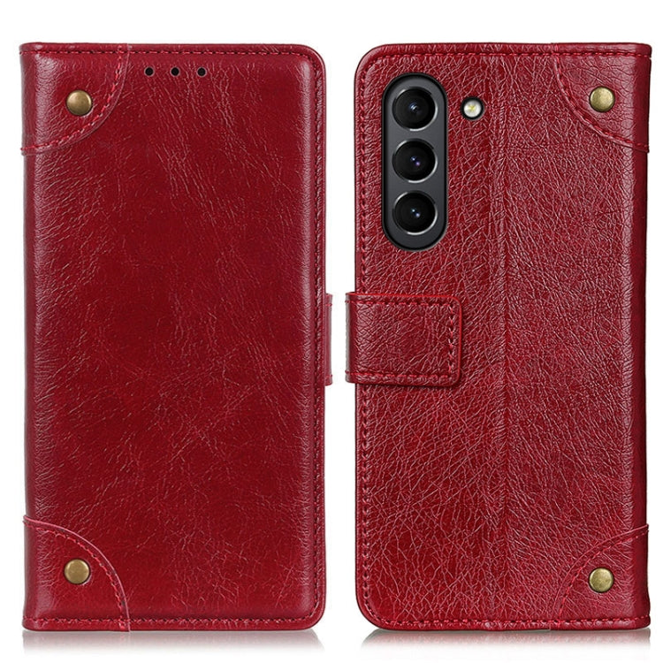 For Samsung Galaxy S21 FE Copper Buckle Nappa Texture Horizontal Flip Leather Case with Holder & Card Slots & Wallet(Wine Red)
