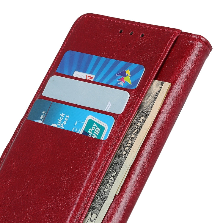 For Samsung Galaxy S21 FE Copper Buckle Nappa Texture Horizontal Flip Leather Case with Holder & Card Slots & Wallet(Wine Red)