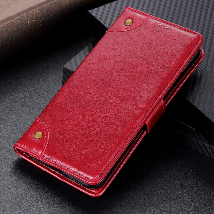 For Samsung Galaxy S21 FE Copper Buckle Nappa Texture Horizontal Flip Leather Case with Holder & Card Slots & Wallet(Wine Red)