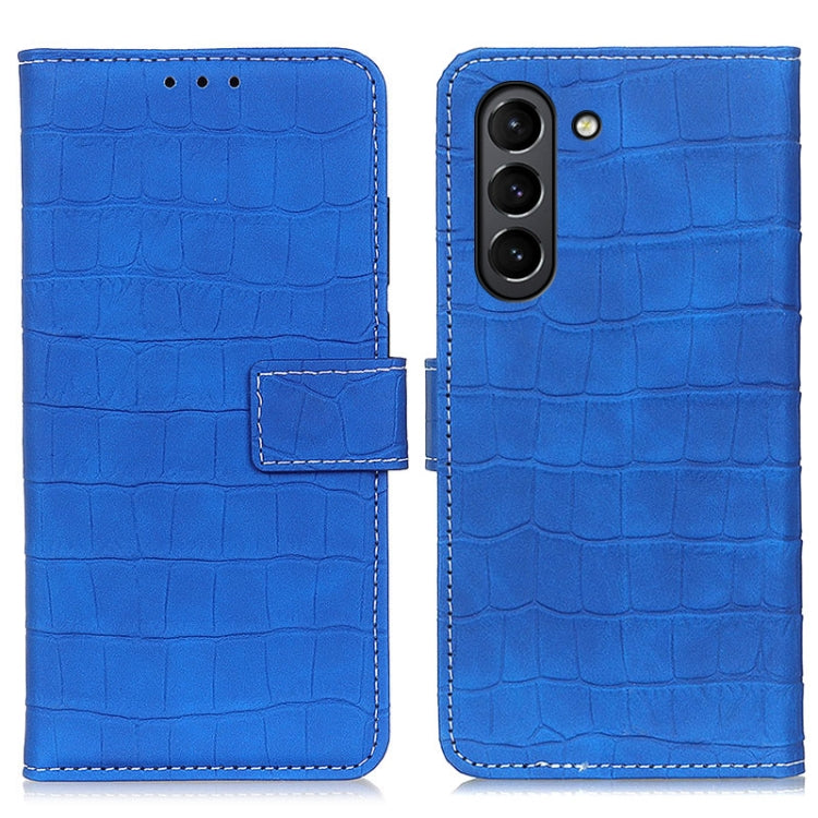 For Samsung Galaxy S21 FE Crocodile Texture Horizontal Flip Leather Case with Holder & Card Slots & Wallet(Blue)