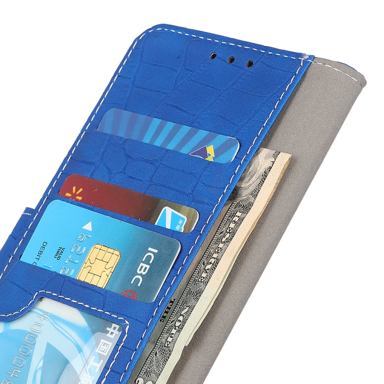 For Samsung Galaxy S21 FE Crocodile Texture Horizontal Flip Leather Case with Holder & Card Slots & Wallet(Blue)