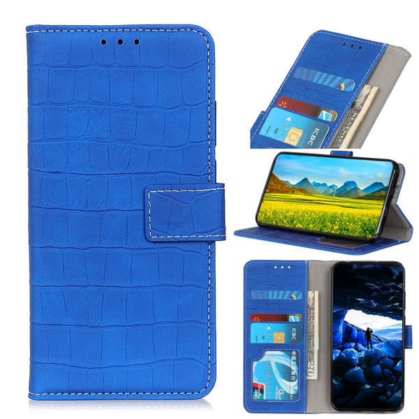 For Samsung Galaxy S21 FE Crocodile Texture Horizontal Flip Leather Case with Holder & Card Slots & Wallet(Blue)
