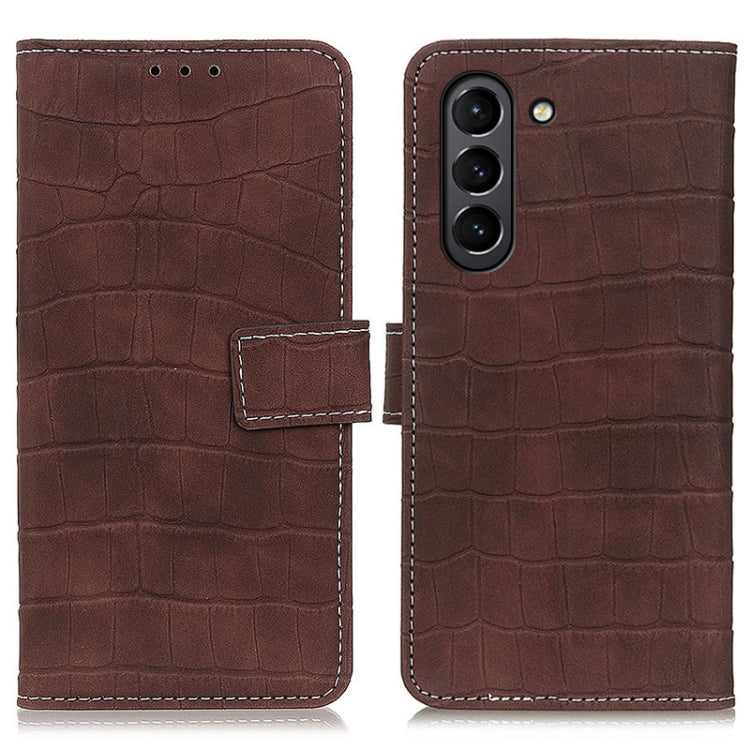 For Samsung Galaxy S21 FE Crocodile Texture Horizontal Flip Leather Case with Holder & Card Slots & Wallet(Brown)