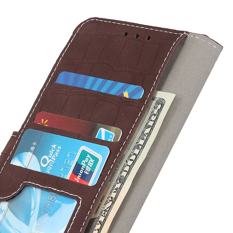 For Samsung Galaxy S21 FE Crocodile Texture Horizontal Flip Leather Case with Holder & Card Slots & Wallet(Brown)