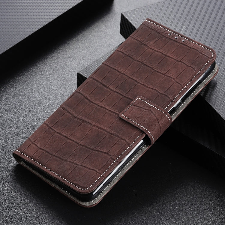For Samsung Galaxy S21 FE Crocodile Texture Horizontal Flip Leather Case with Holder & Card Slots & Wallet(Brown)