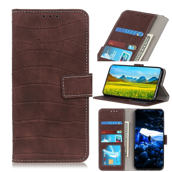 For Samsung Galaxy S21 FE Crocodile Texture Horizontal Flip Leather Case with Holder & Card Slots & Wallet(Brown)