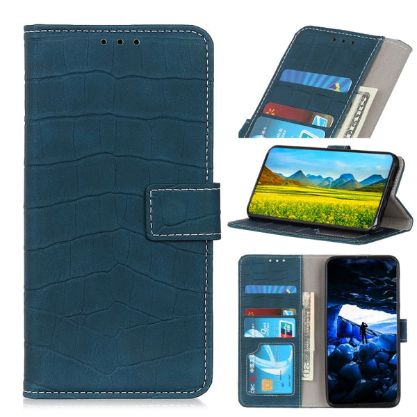 For Samsung Galaxy S21 FE Crocodile Texture Horizontal Flip Leather Case with Holder & Card Slots & Wallet(Dark Green)