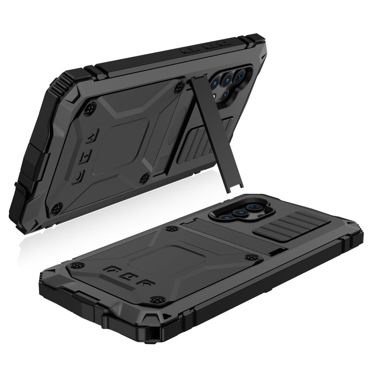 For Samsung Galaxy A32 4G R-JUST Waterproof Shockproof Dustproof Metal + Silicone Protective Case with Holder(Black)