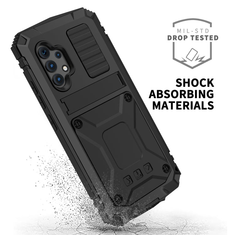 For Samsung Galaxy A32 4G R-JUST Waterproof Shockproof Dustproof Metal + Silicone Protective Case with Holder(Black)