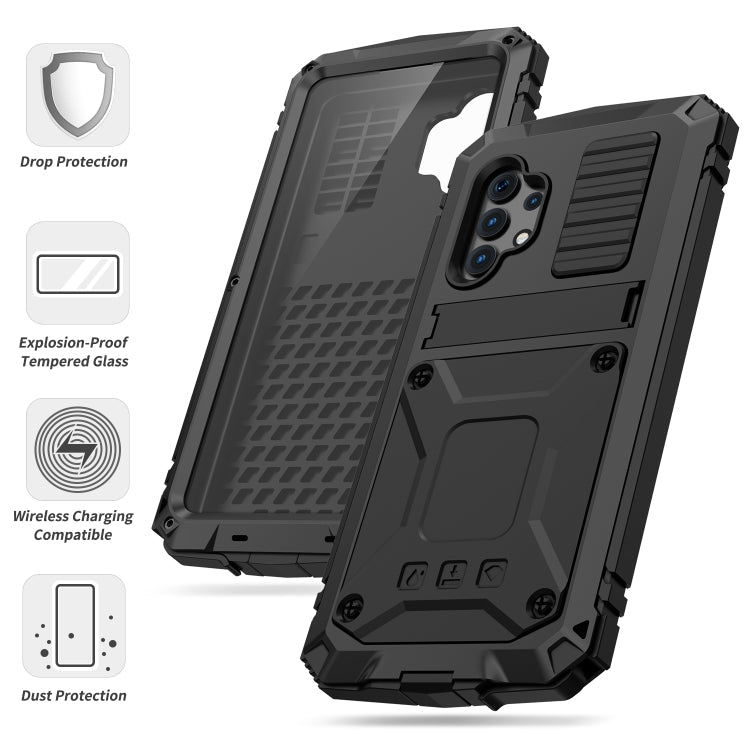 For Samsung Galaxy A32 4G R-JUST Waterproof Shockproof Dustproof Metal + Silicone Protective Case with Holder(Black)