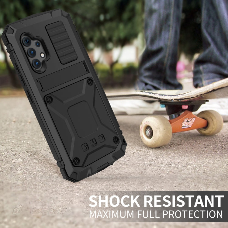 For Samsung Galaxy A32 4G R-JUST Waterproof Shockproof Dustproof Metal + Silicone Protective Case with Holder(Black)