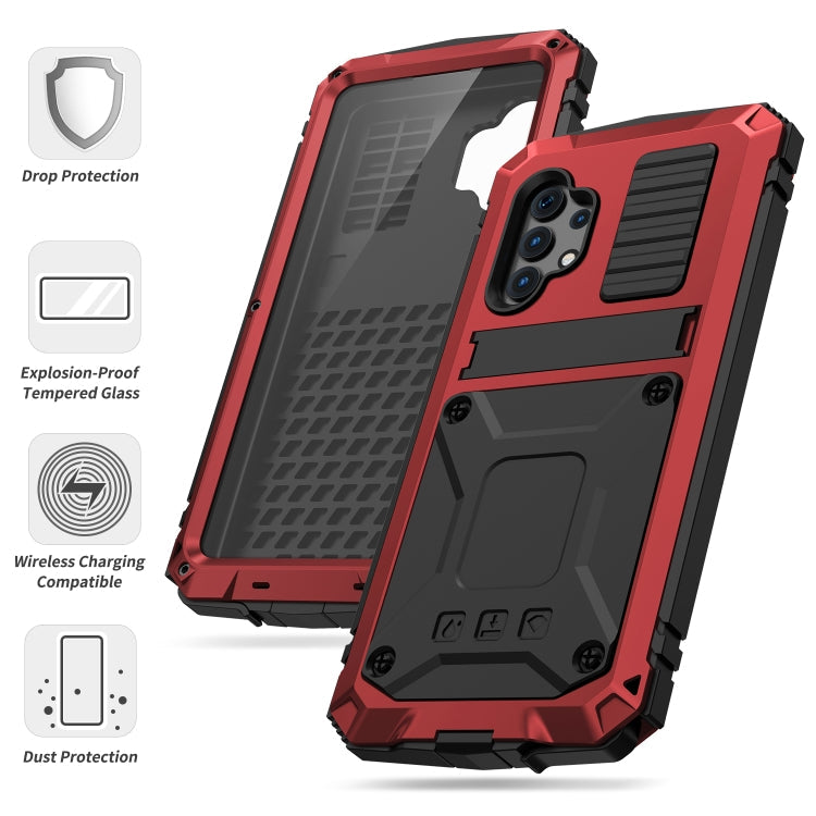 For Samsung Galaxy A32 4G R-JUST Waterproof Shockproof Dustproof Metal + Silicone Protective Case with Holder(Red)