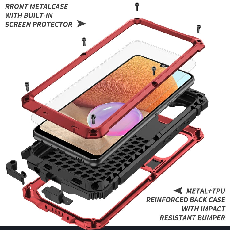 For Samsung Galaxy A32 4G R-JUST Waterproof Shockproof Dustproof Metal + Silicone Protective Case with Holder(Red)