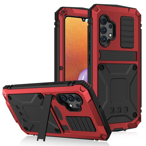 For Samsung Galaxy A32 4G R-JUST Waterproof Shockproof Dustproof Metal + Silicone Protective Case with Holder(Red)