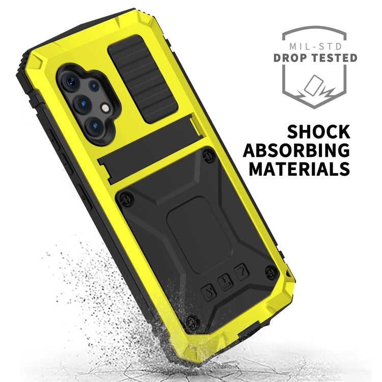 For Samsung Galaxy A32 4G R-JUST Waterproof Shockproof Dustproof Metal + Silicone Protective Case with Holder(Yellow)
