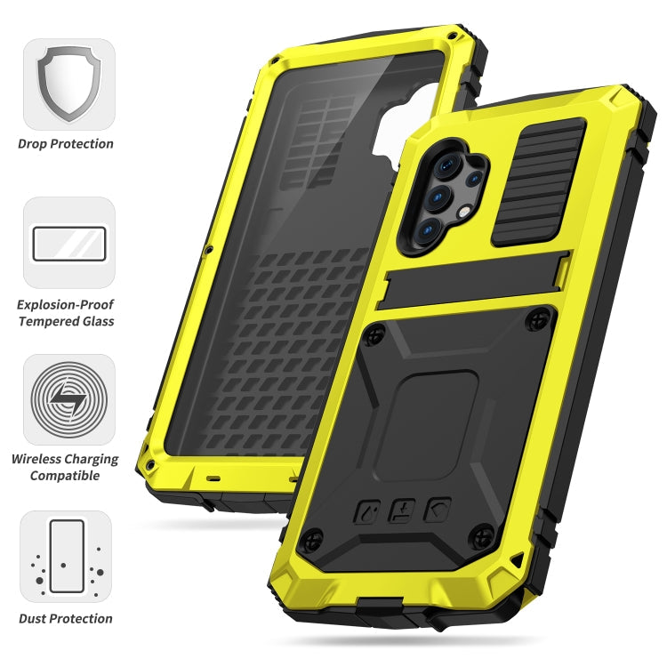 For Samsung Galaxy A32 4G R-JUST Waterproof Shockproof Dustproof Metal + Silicone Protective Case with Holder(Yellow)