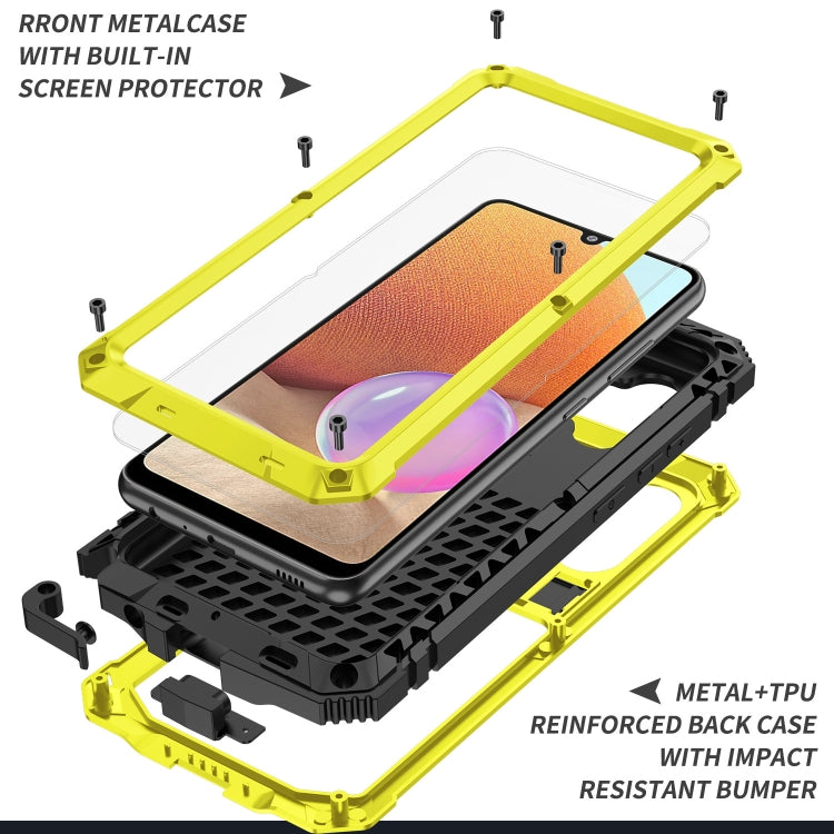 For Samsung Galaxy A32 4G R-JUST Waterproof Shockproof Dustproof Metal + Silicone Protective Case with Holder(Yellow)
