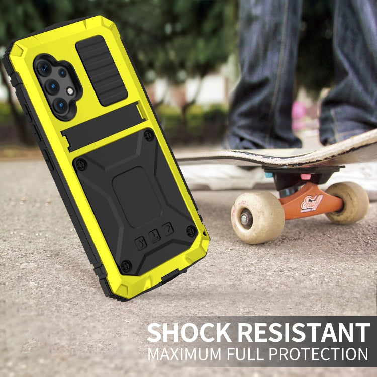 For Samsung Galaxy A32 4G R-JUST Waterproof Shockproof Dustproof Metal + Silicone Protective Case with Holder(Yellow)