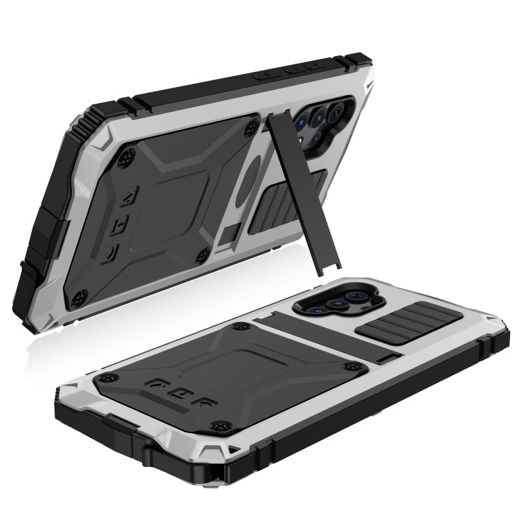 For Samsung Galaxy A32 4G R-JUST Waterproof Shockproof Dustproof Metal + Silicone Protective Case with Holder(Silver)