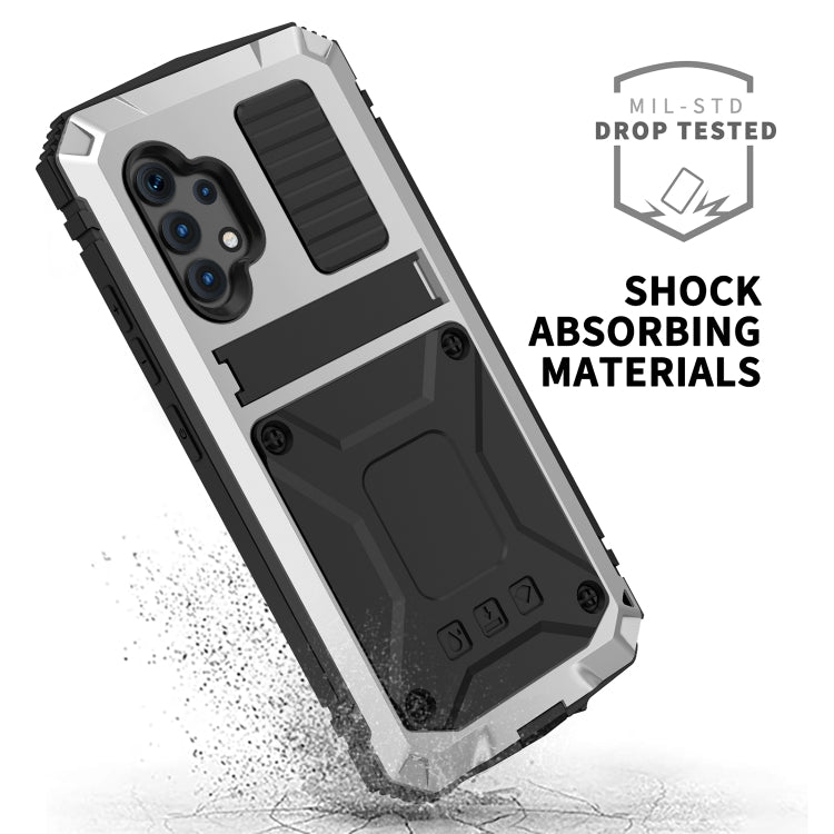 For Samsung Galaxy A32 4G R-JUST Waterproof Shockproof Dustproof Metal + Silicone Protective Case with Holder(Silver)