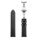 22mm Universal Butterfly Buckle Leather Watch Band, Style:Silver Buckle(Black)
