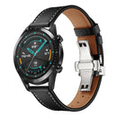 22mm Universal Butterfly Buckle Leather Watch Band, Style:Silver Buckle(Black)