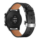 22mm Universal Butterfly Buckle Leather Watch Band, Style:Silver Buckle(Black)