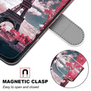 For Samsung Galaxy S21 FE Coloured Drawing Cross Texture Horizontal Flip PU Leather Case with Holder & Card Slots & Wallet & Lanyard(Pink Flower Tower Bridge)