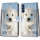 For Samsung Galaxy S21 FE Coloured Drawing Cross Texture Horizontal Flip PU Leather Case with Holder & Card Slots & Wallet & Lanyard(Snow Puppy)