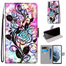 For Samsung Galaxy S21 FE Coloured Drawing Cross Texture Horizontal Flip PU Leather Case with Holder & Card Slots & Wallet & Lanyard(Color Bottom Hollow Flower)