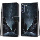 For Samsung Galaxy S21 FE Coloured Drawing Cross Texture Horizontal Flip PU Leather Case with Holder & Card Slots & Wallet & Lanyard(Mountain Road Starry Sky)
