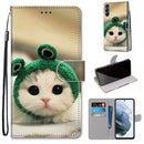 For Samsung Galaxy S21 FE Coloured Drawing Cross Texture Horizontal Flip PU Leather Case with Holder & Card Slots & Wallet & Lanyard(Frog Kitten)