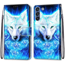 For Samsung Galaxy S21 FE Coloured Drawing Cross Texture Horizontal Flip PU Leather Case with Holder & Card Slots & Wallet & Lanyard(Dick Rose Wolf)